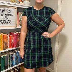 Vince Camuto Navy and Green Plaid Wool Dress